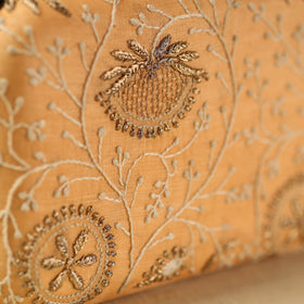 Orange Chikankari Hand Embroidered Tussar Silk Clutch/Sling Bag