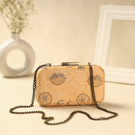 Orange Chikankari Hand Embroidered Tussar Silk Clutch/Sling Bag