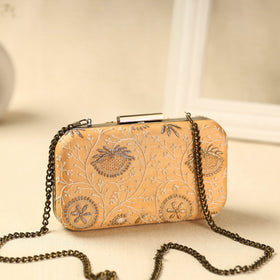 Orange Chikankari Hand Embroidered Tussar Silk Clutch/Sling Bag