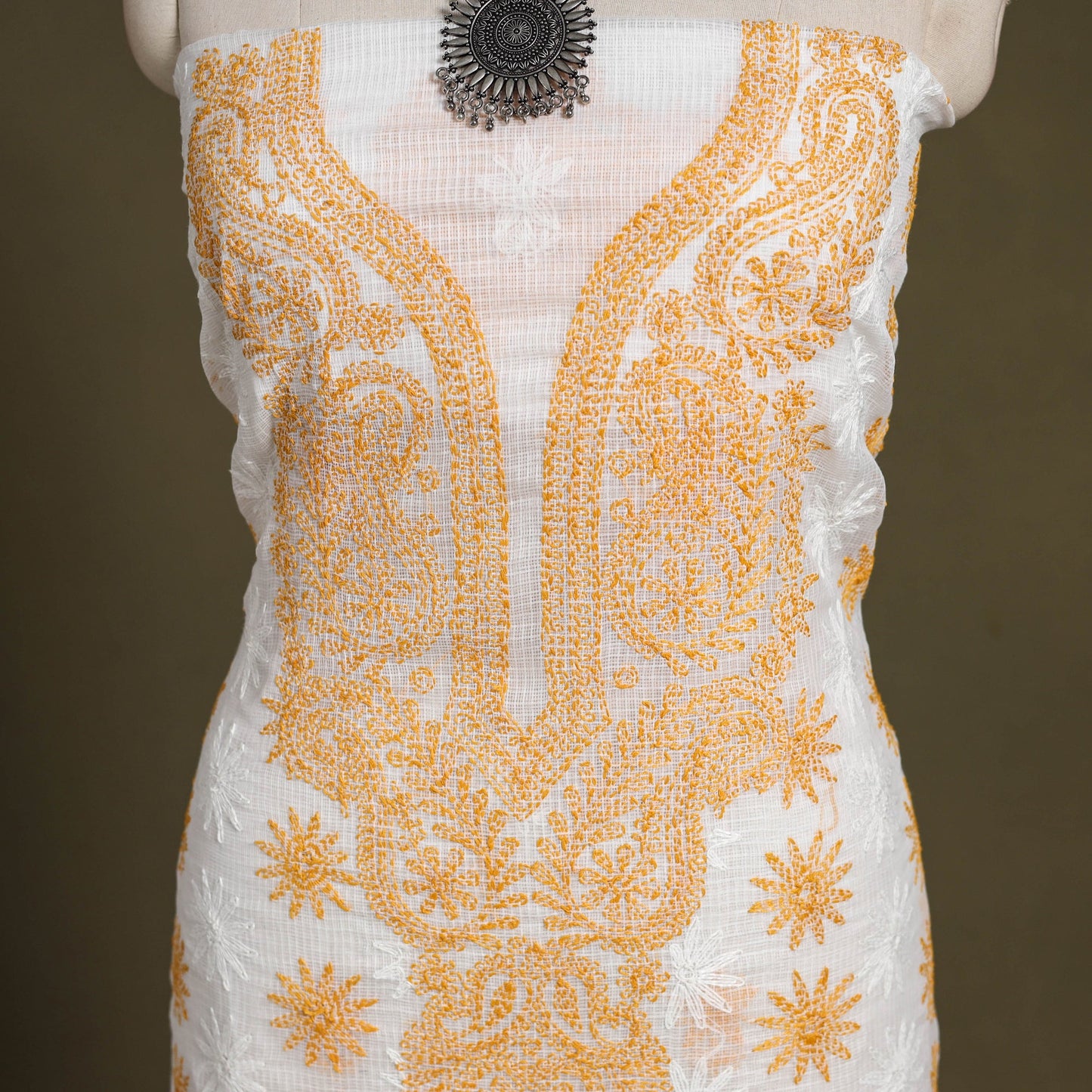 Chikankari Tepchi Hand Embroidery Kota Cotton Kurta Material