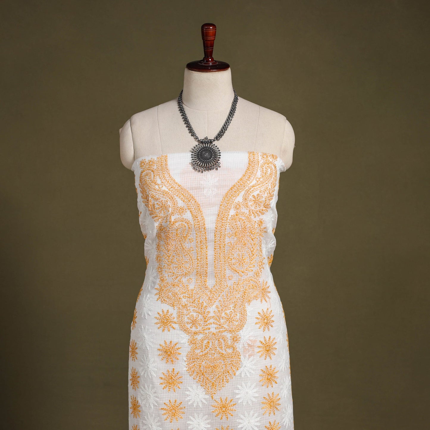 Chikankari Tepchi Hand Embroidery Kota Cotton Kurta Material