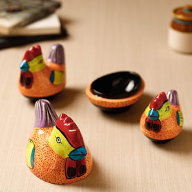 Cock - Kashmiri Handpainted Papier Mache Orange Multipurpose Boxes (Set of 3 - Small, Medium, Large)