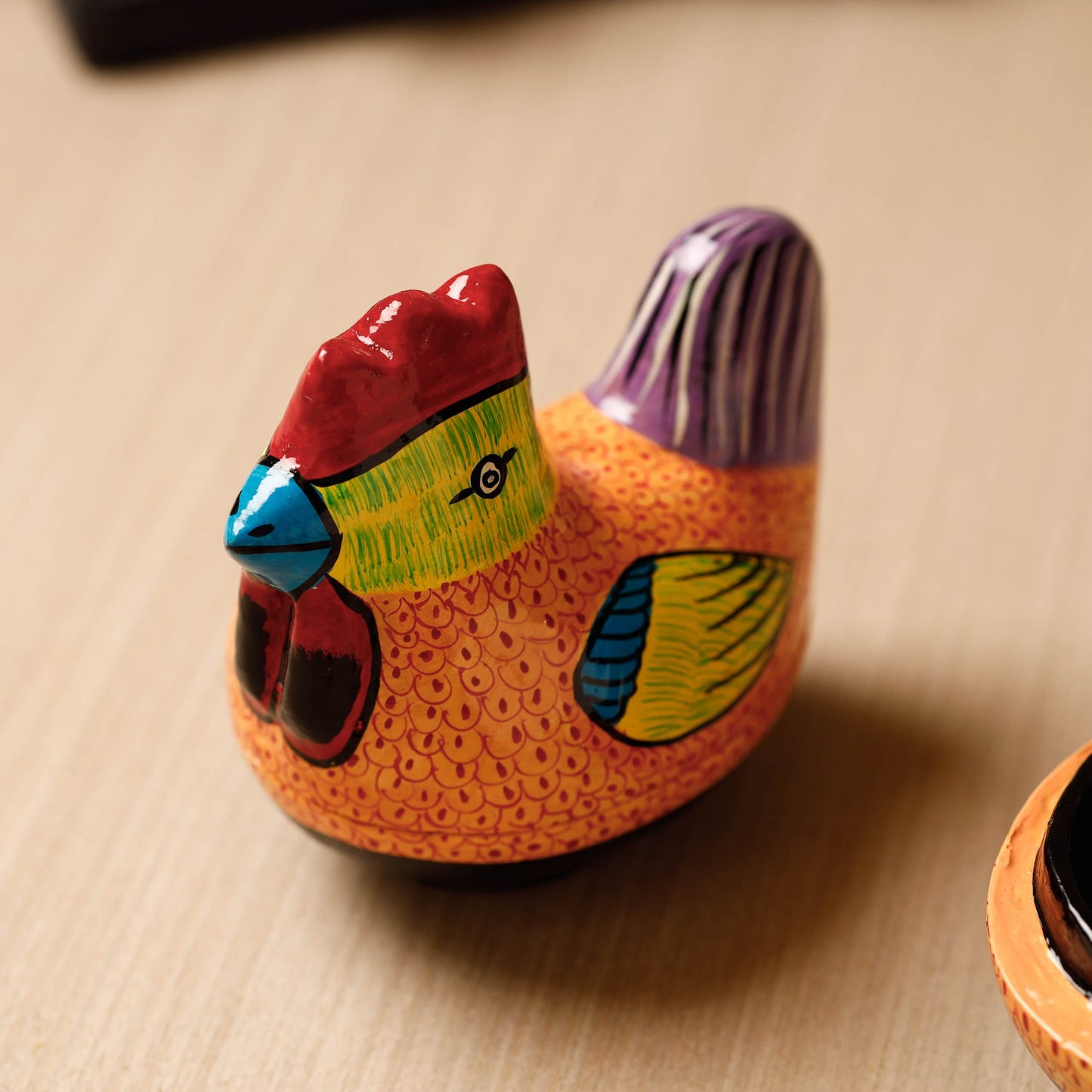 Cock - Kashmiri Handpainted Papier Mache Orange Multipurpose Boxes (Set of 3 - Small, Medium, Large)