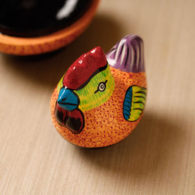 Cock - Kashmiri Handpainted Papier Mache Orange Multipurpose Boxes (Set of 3 - Small, Medium, Large)