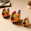 Cock - Kashmiri Handpainted Papier Mache Orange Multipurpose Boxes (Set of 3 - Small, Medium, Large)