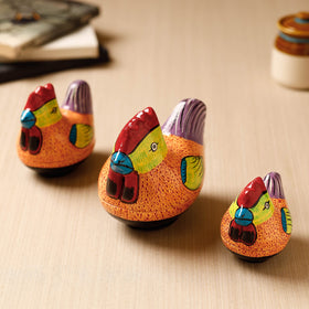 Cock - Kashmiri Handpainted Papier Mache Orange Multipurpose Boxes (Set of 3 - Small, Medium, Large)