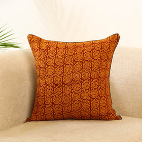 Orange Block Print Cotton Bagh Cushion Cover