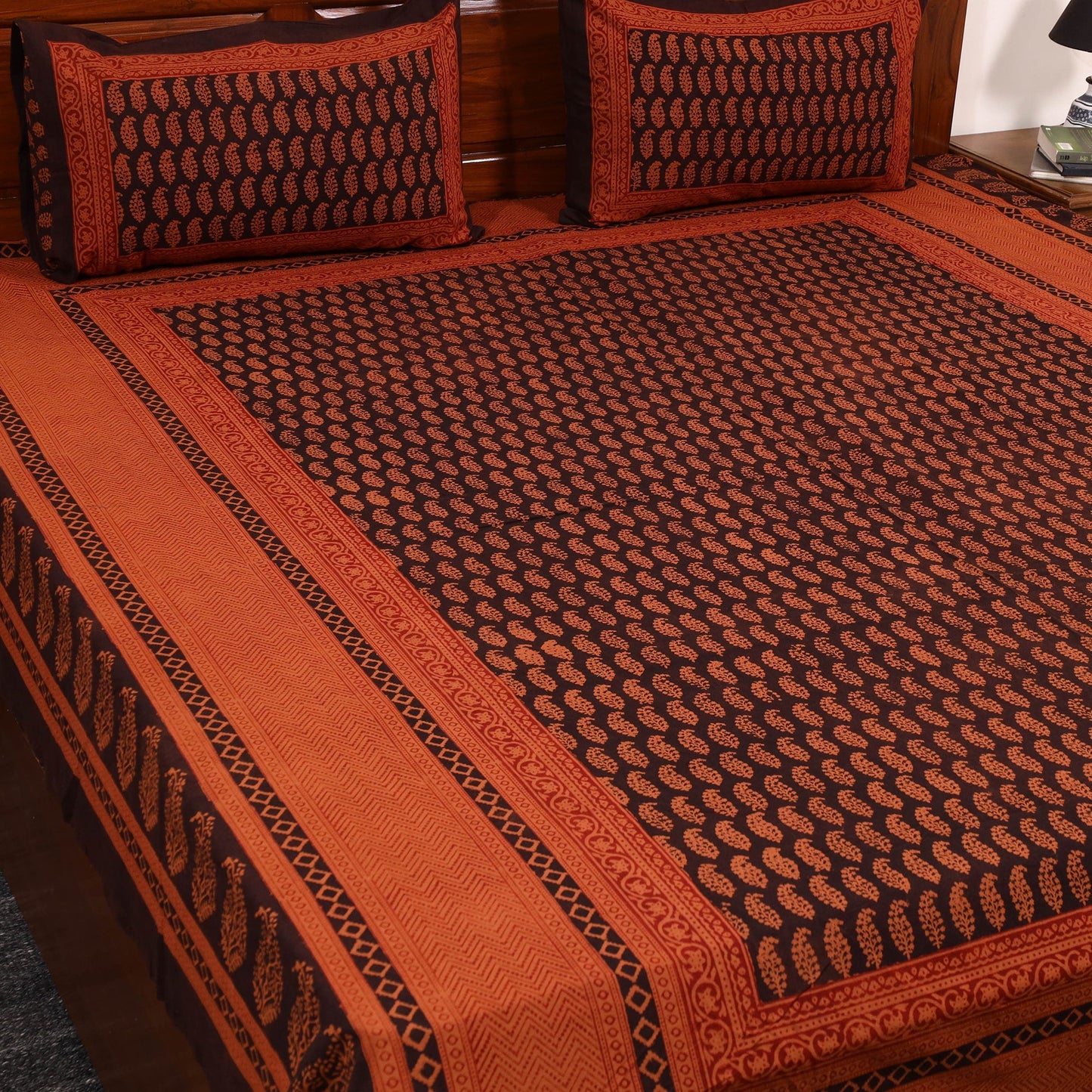 Orange - cotton bagh double bedsheet with pillow covers 20