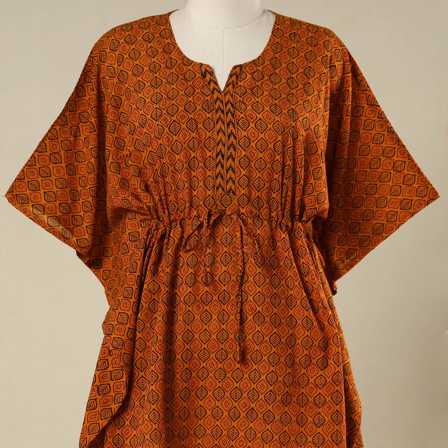 Orange - cotton bagh kaftan with tie-up waist (medium) 05