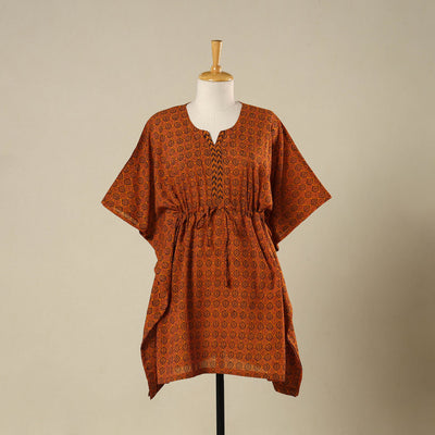 Orange - cotton bagh kaftan with tie-up waist (medium) 05