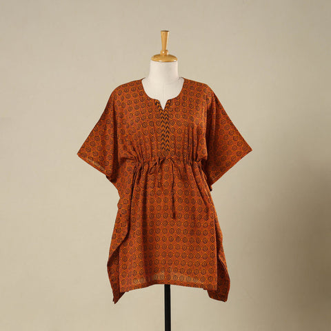 Orange - cotton bagh kaftan with tie-up waist (medium) 05