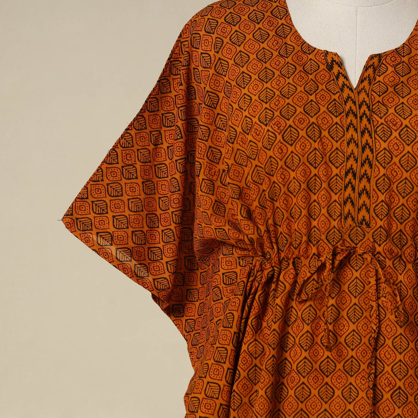 Orange - cotton bagh kaftan with tie-up waist (medium) 05