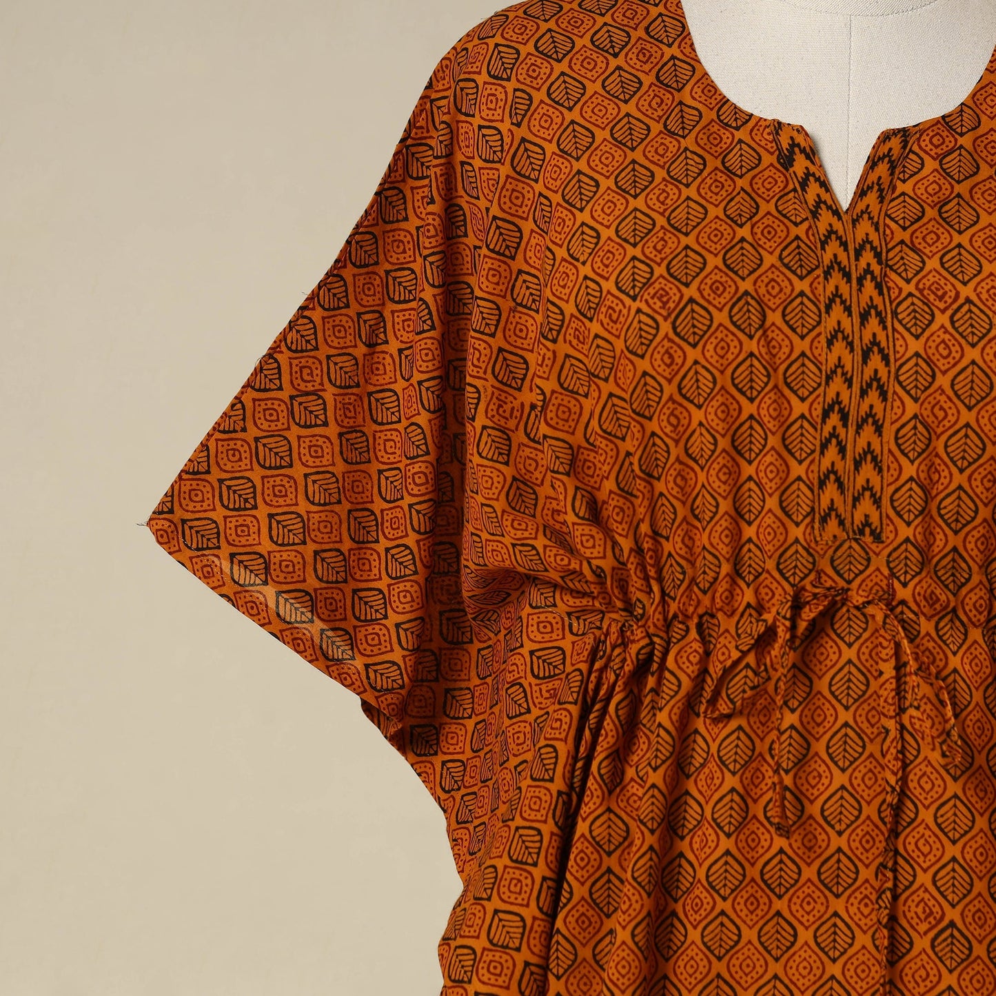 Orange - cotton bagh kaftan with tie-up waist (medium) 05