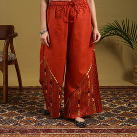 Buy Orange Cotton Bengal Kantha Hand Embroidery Palazzo