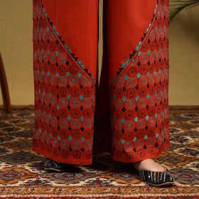 Buy Orange Cotton Bengal Kantha Hand Embroidery Palazzo