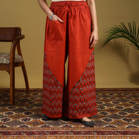 Buy Orange Cotton Bengal Kantha Hand Embroidery Palazzo