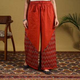 Buy Orange Cotton Bengal Kantha Hand Embroidery Palazzo