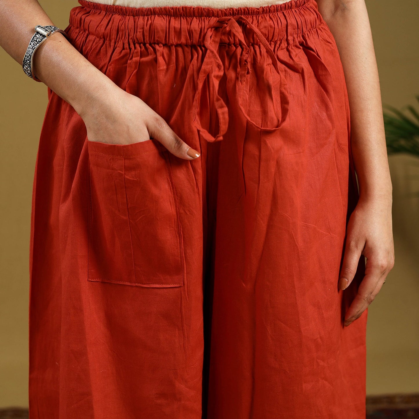 Orange - cotton bengal kantha hand embroidery palazzo 56