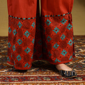 Orange - cotton bengal kantha hand embroidery palazzo 56