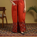 Orange - cotton bengal kantha hand embroidery palazzo 56