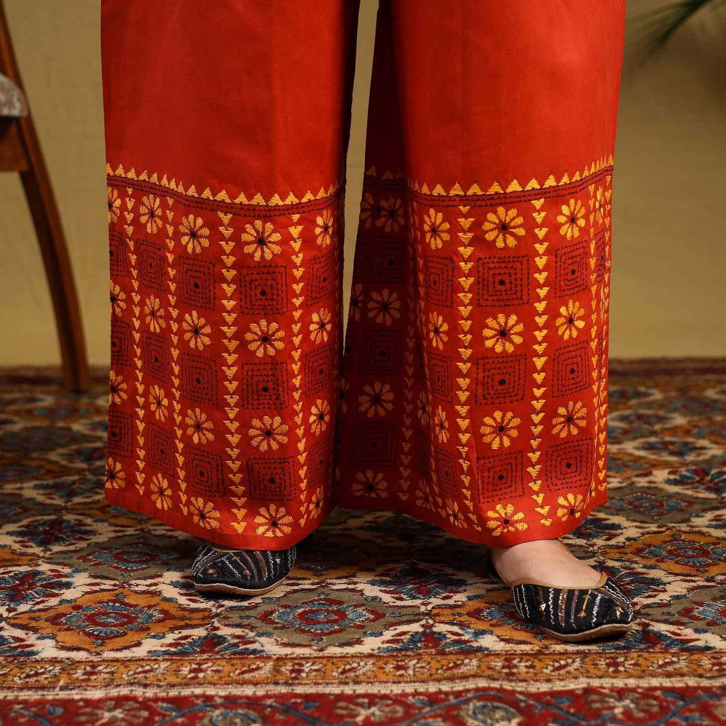 Buy Cotton Bengal Kantha Hand Embroidery Palazzo