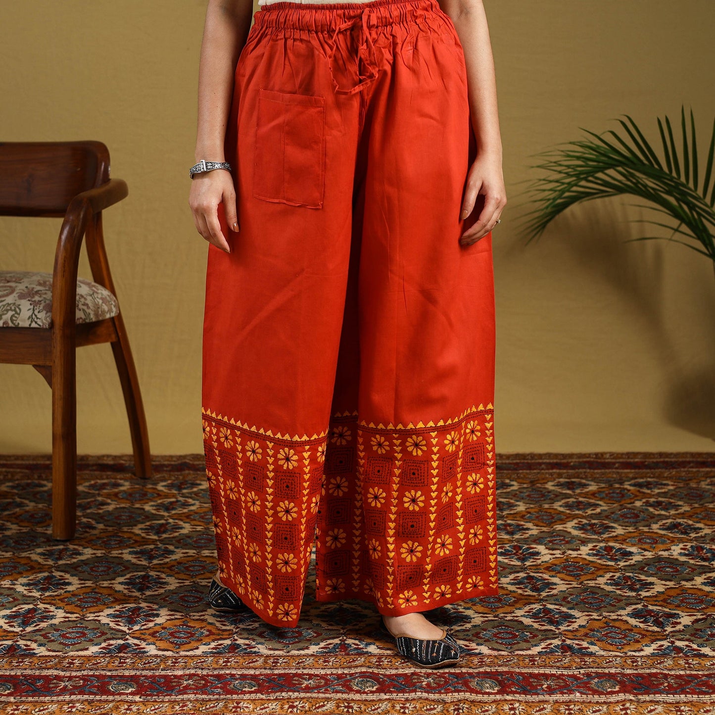 Buy Cotton Bengal Kantha Hand Embroidery Palazzo