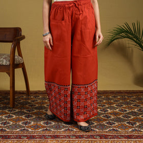 Buy Orange Cotton Bengal Kantha Hand Embroidery Palazzo