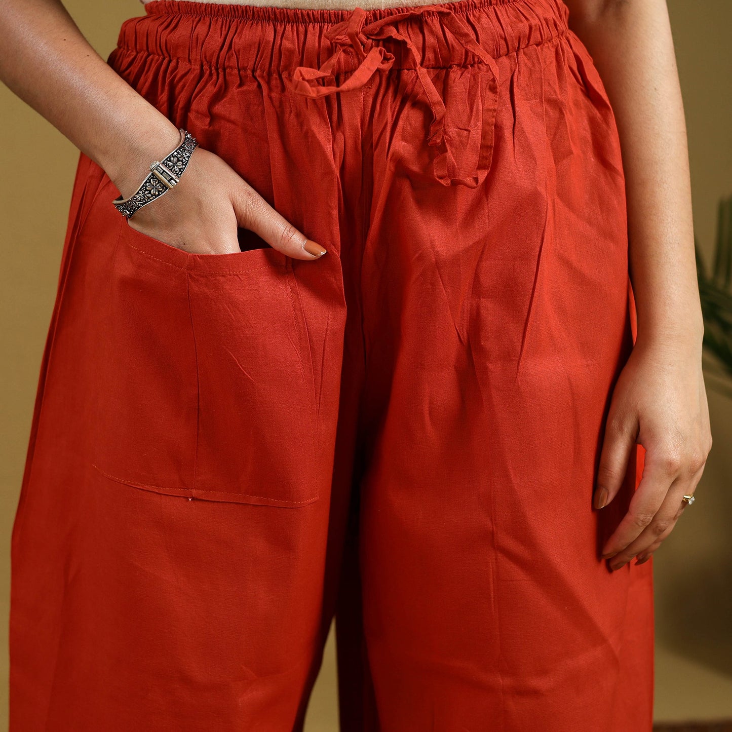 Buy Orange Cotton Bengal Kantha Hand Embroidery Palazzo