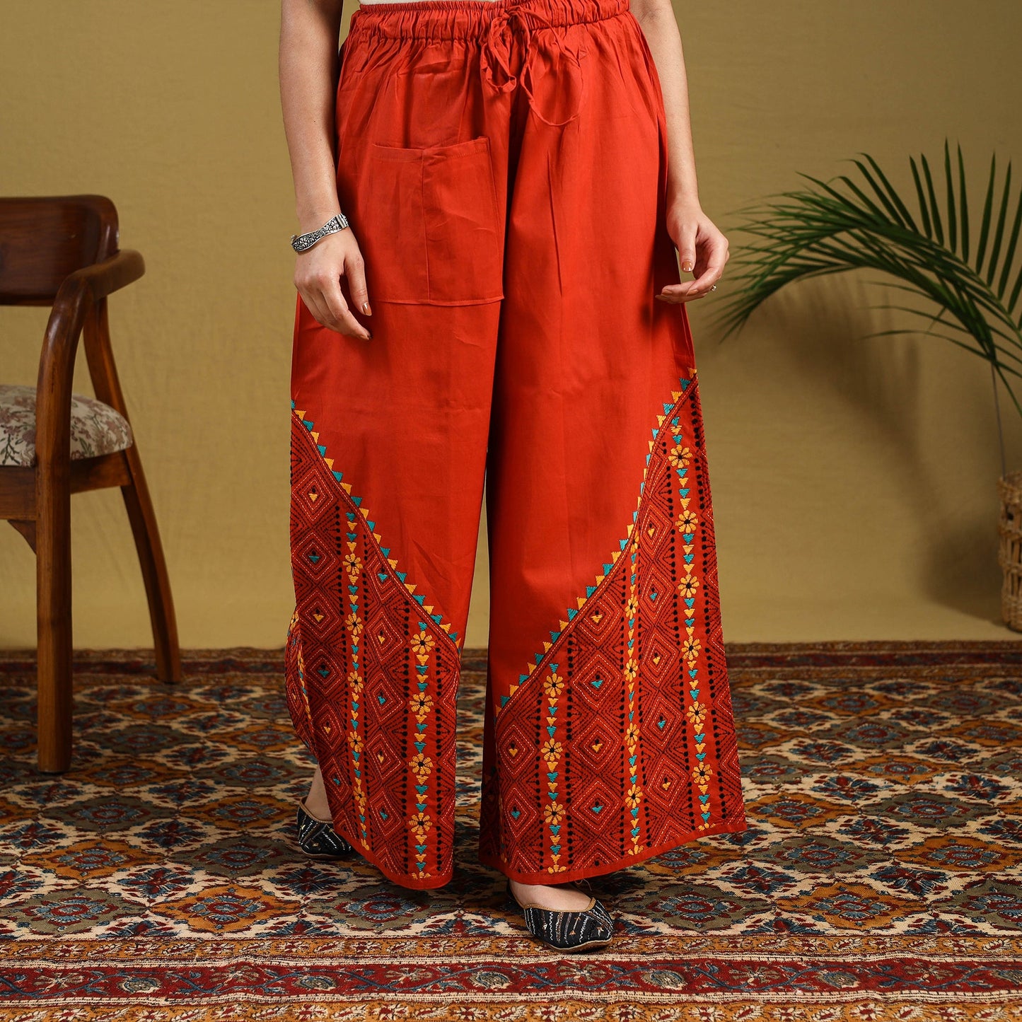 Buy Cotton Bengal Kantha Hand Embroidery Palazzo