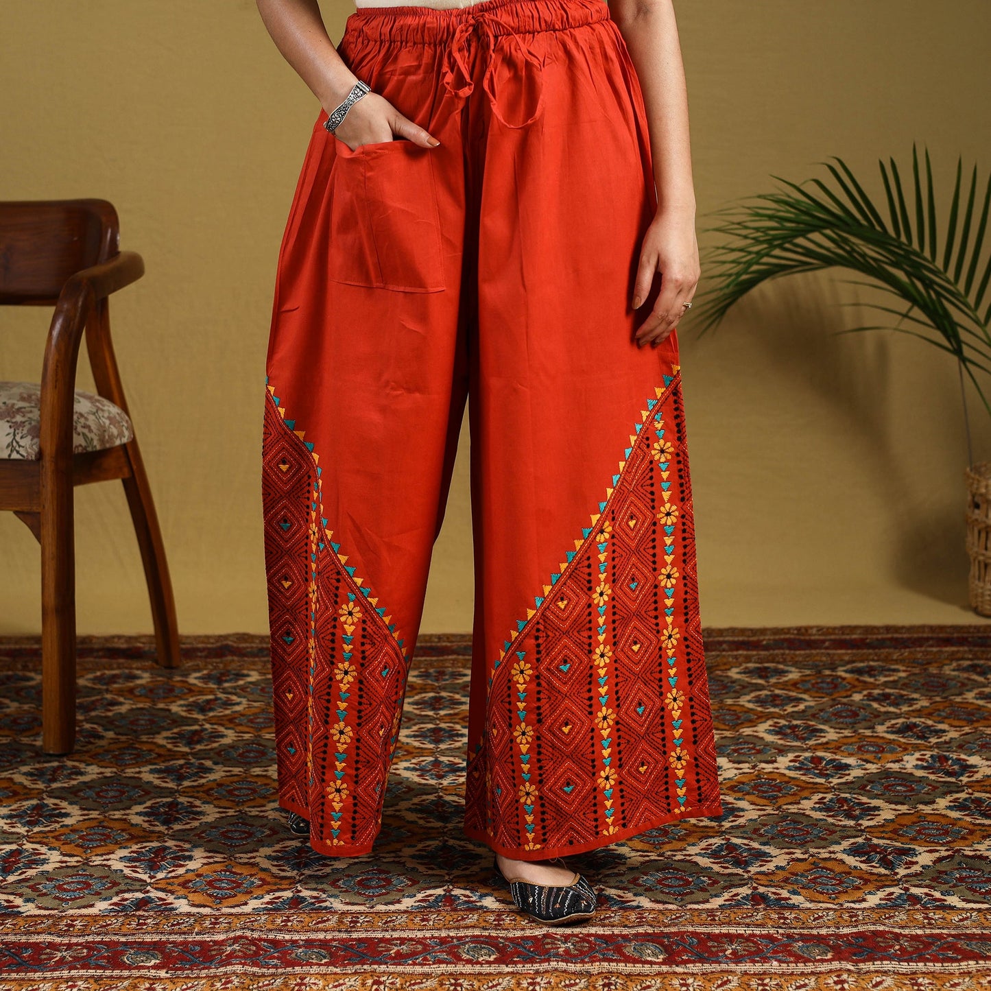 Buy Cotton Bengal Kantha Hand Embroidery Palazzo