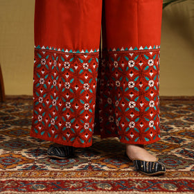  Orange Cotton Bengal Kantha Hand Embroidery Palazzo