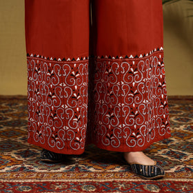Buy Orange Cotton Bengal Kantha Hand Embroidery Palazzo
