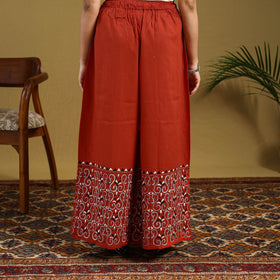 Buy Orange Cotton Bengal Kantha Hand Embroidery Palazzo