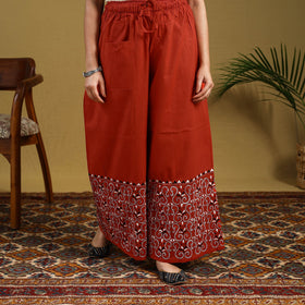 Buy Orange Cotton Bengal Kantha Hand Embroidery Palazzo