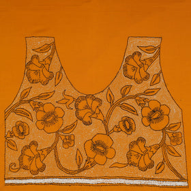 Orange Cotton Bengal Kantha Stitch Blouse Piece 