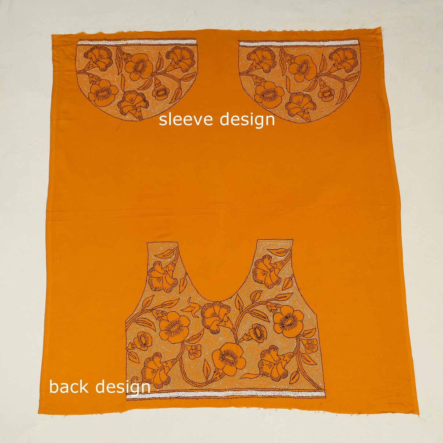 Orange Cotton Bengal Kantha Stitch Blouse Piece 