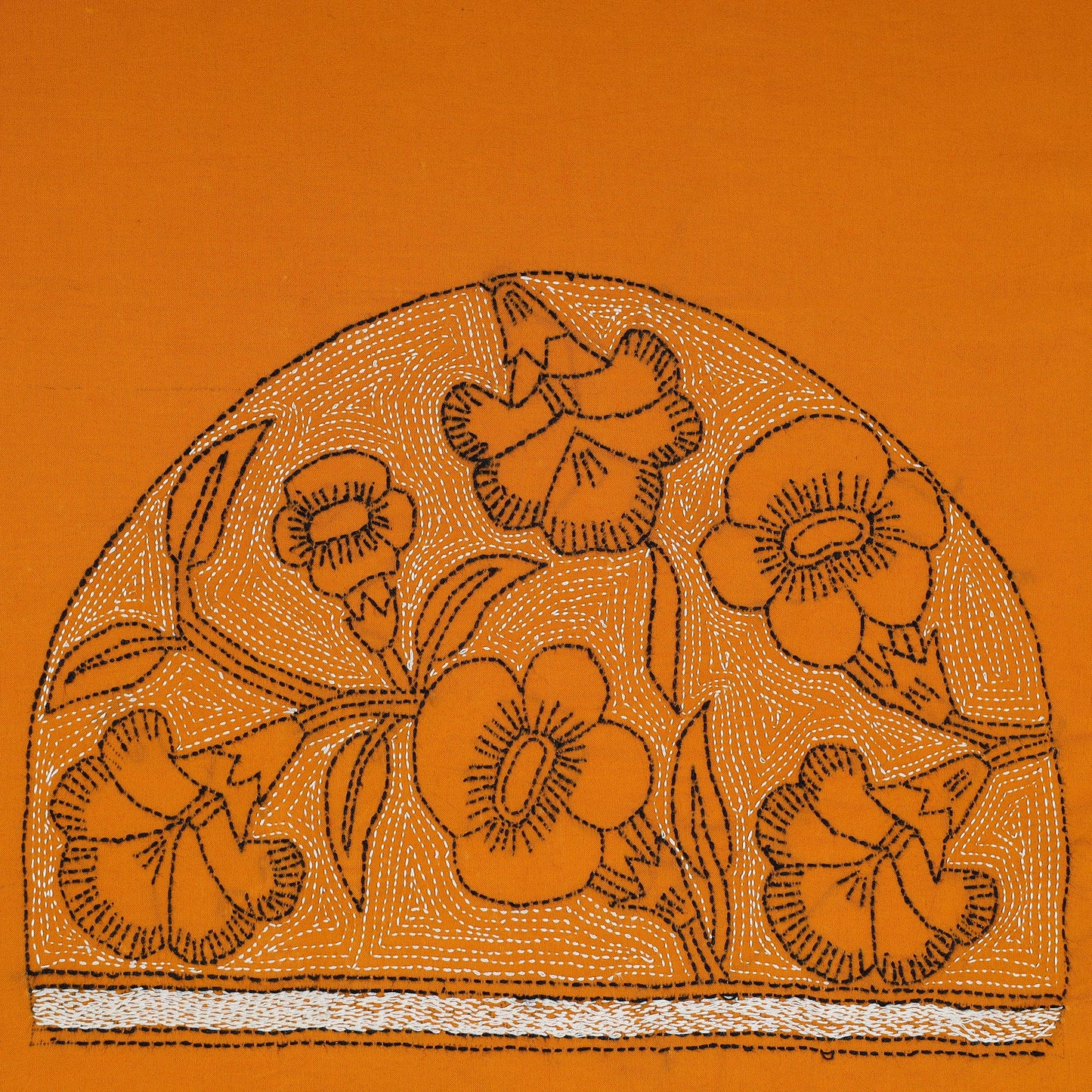 Orange Cotton Bengal Kantha Stitch Blouse Piece 