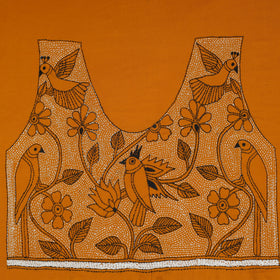 Orange Cotton Bengal Kantha Stitch Blouse Piece 