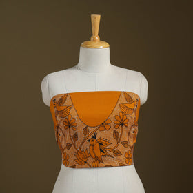 Orange Cotton Bengal Kantha Stitch Blouse Piece 