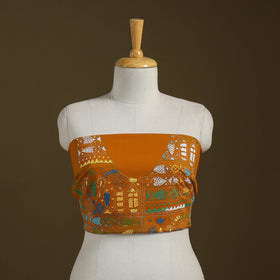 Orange Cotton Bengal Kantha Stitch Blouse Piece 