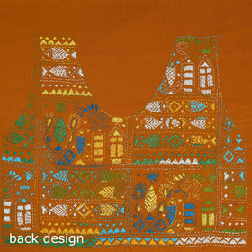 Orange Cotton Bengal Kantha Stitch Blouse Piece 