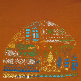 Orange Cotton Bengal Kantha Stitch Blouse Piece 