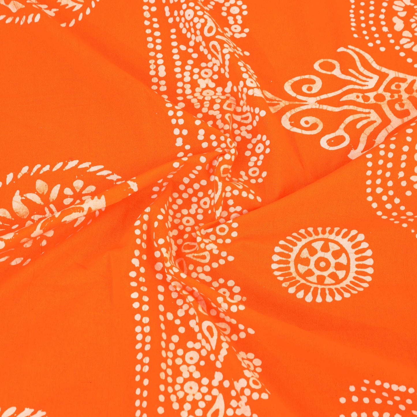  Orange Cotton Double Hand Batik Print Bed Sheet Set