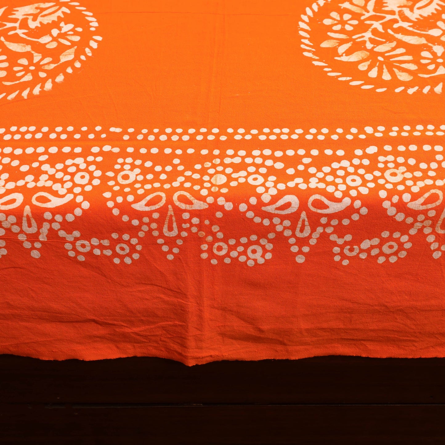  Orange Cotton Double Hand Batik Print Bed Sheet Set