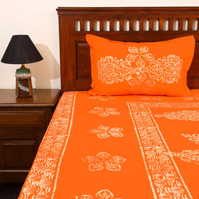 Orange - cotton double hand batik bed sheet set 19