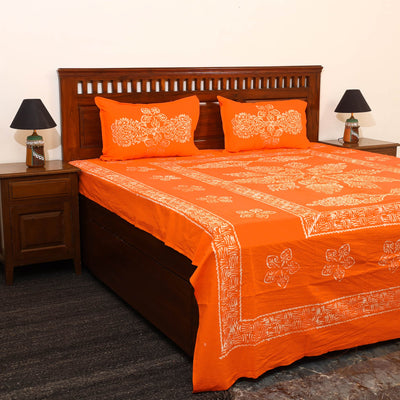 Orange - cotton double hand batik bed sheet set 19