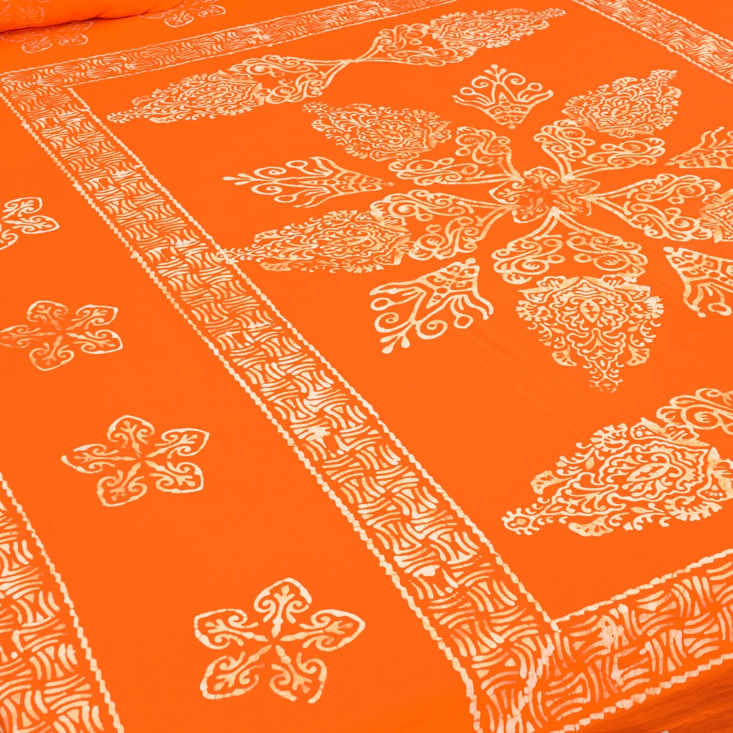 Orange - cotton double hand batik bed sheet set 19