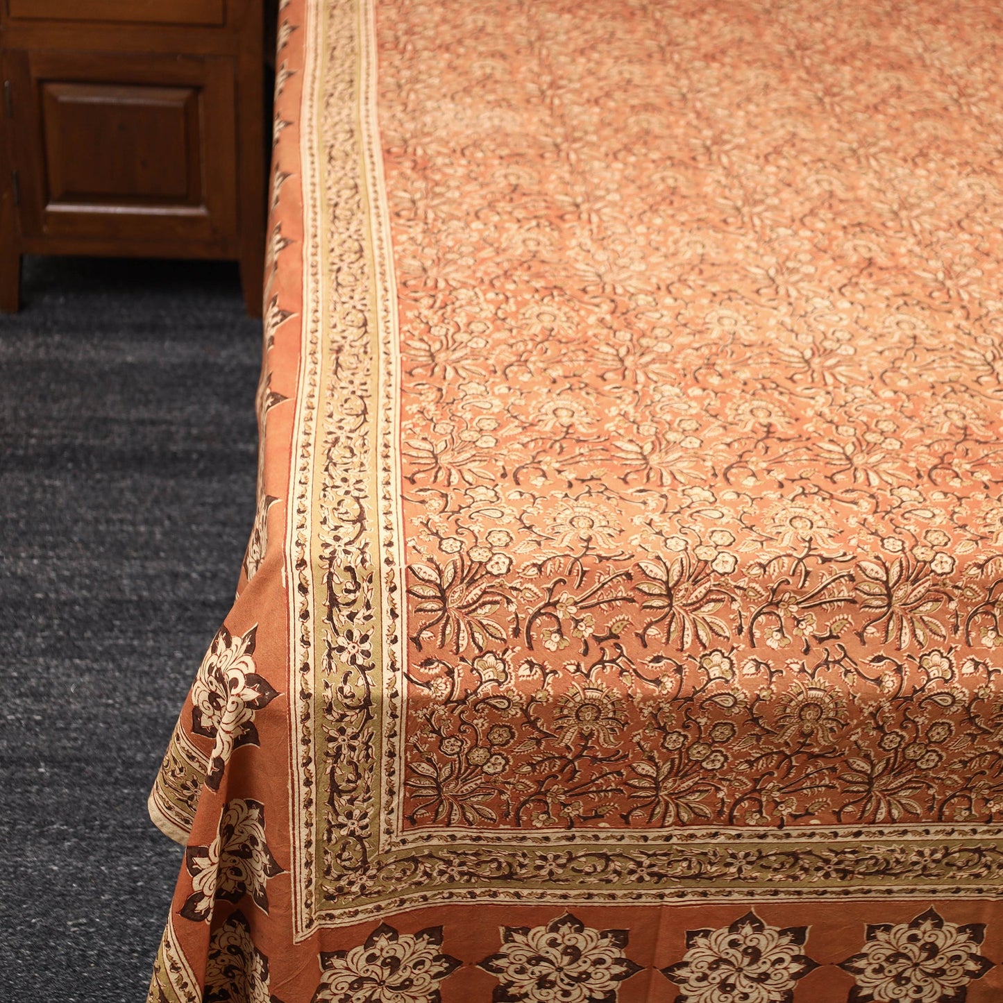 Block Print Cotton Double Pedana Kalamkari Bed Sheet