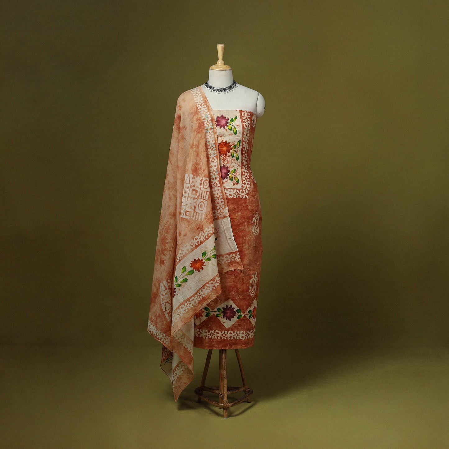 Pink - cotton hand batik 3pc unstitched dress material 04