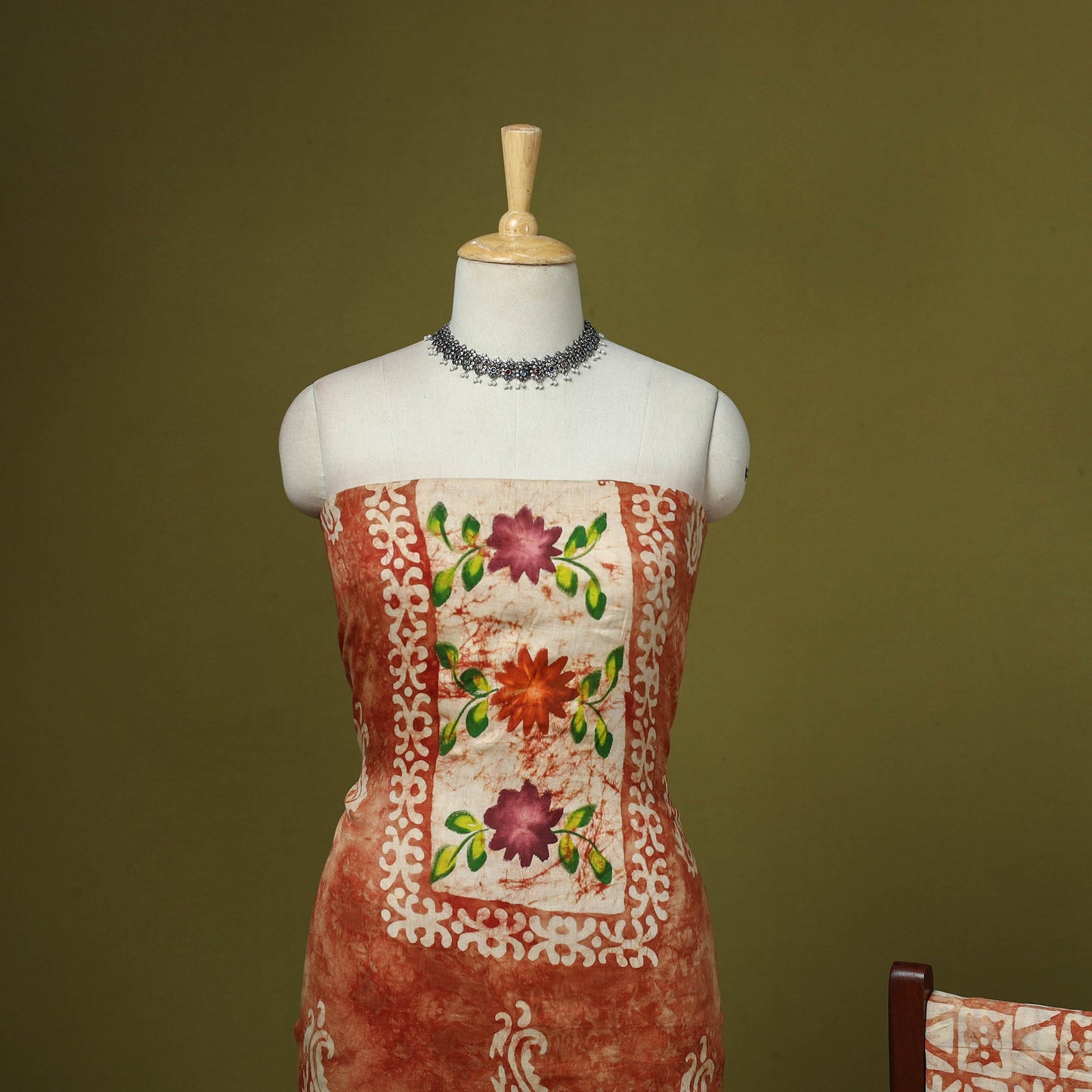 Pink - cotton hand batik 3pc unstitched dress material 04